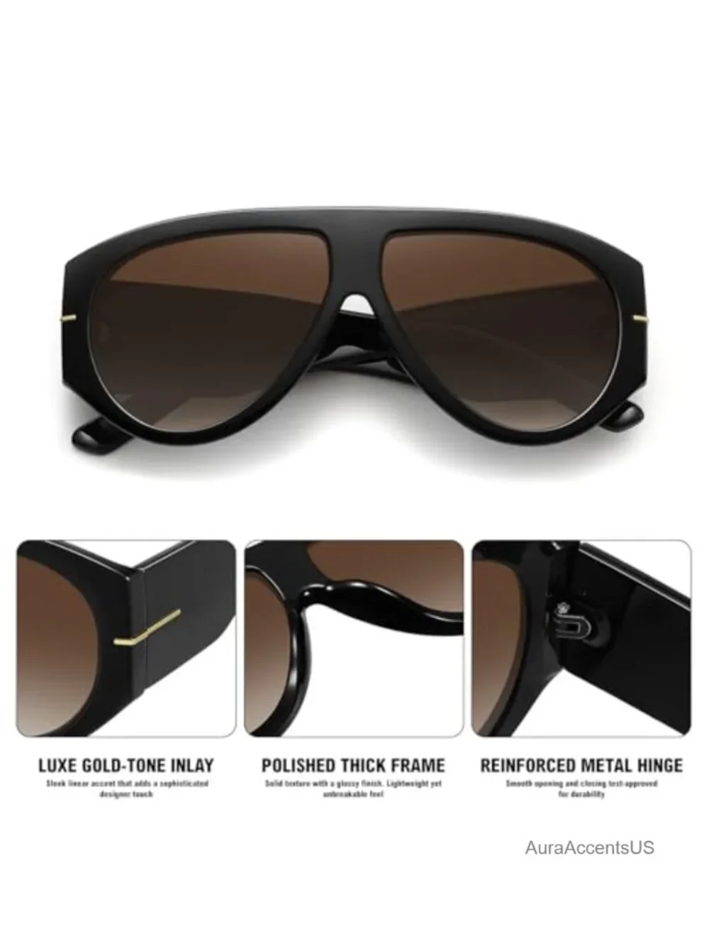 Oversized Aviator Sunglasses UV400 Shield Full Frame Women's